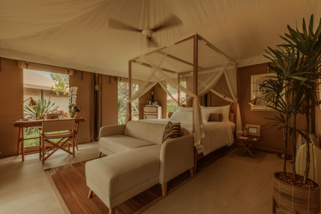 interior of bedroom at twinpalms tented camp phuket