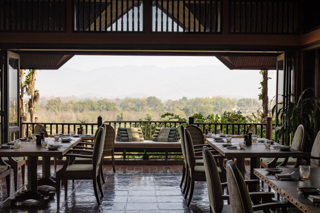 hotel dining area on a tiled terrace
