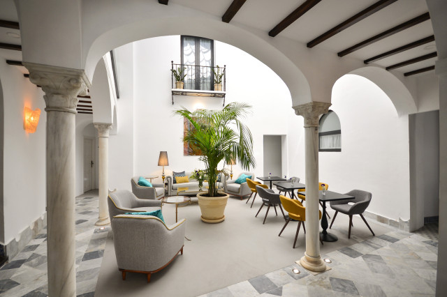 indoor courtyard at hotel in seville
