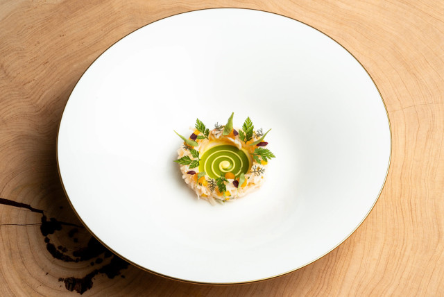 crab dish with green oil 
