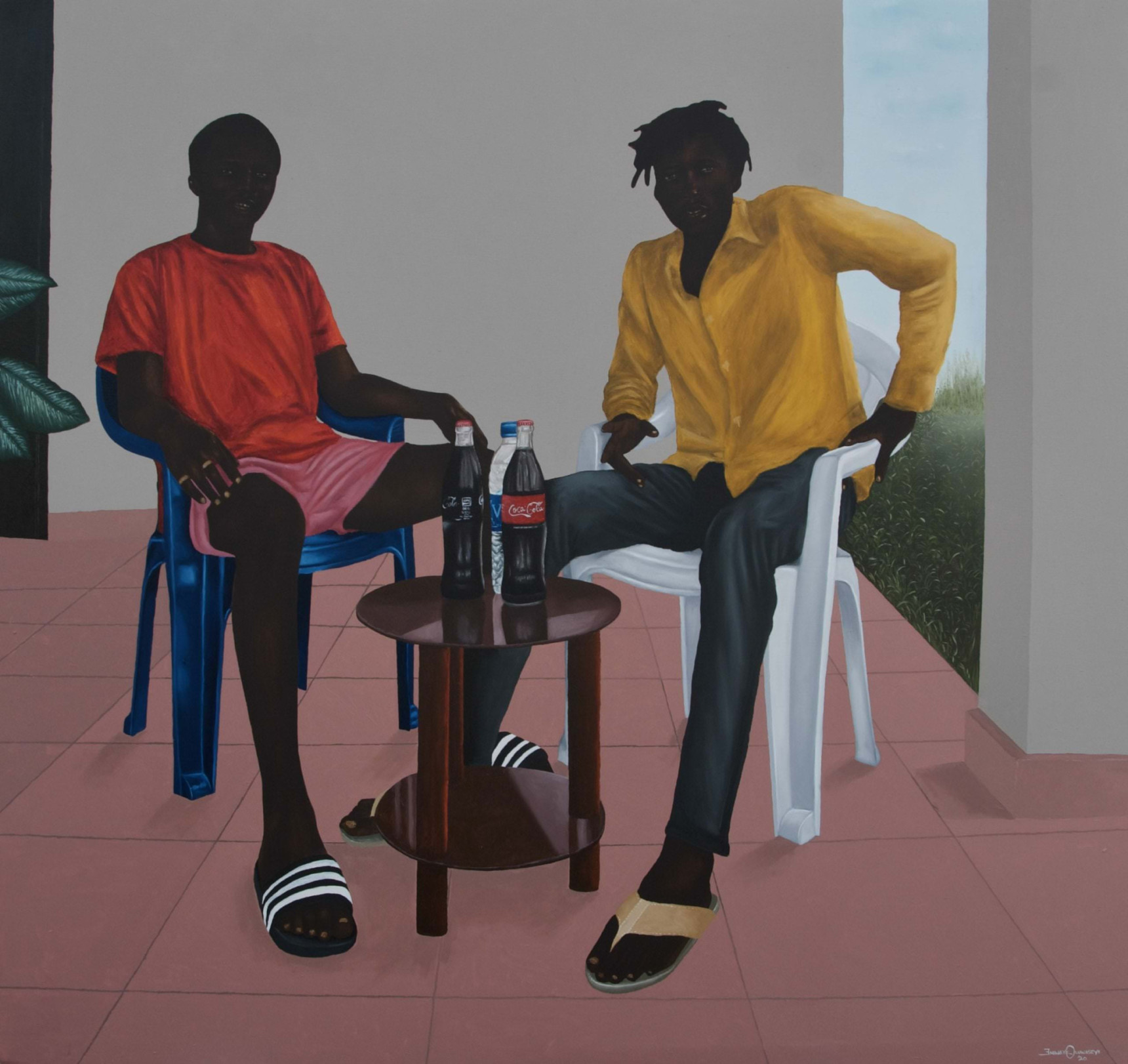 Ada painting - 2 men sitting outside