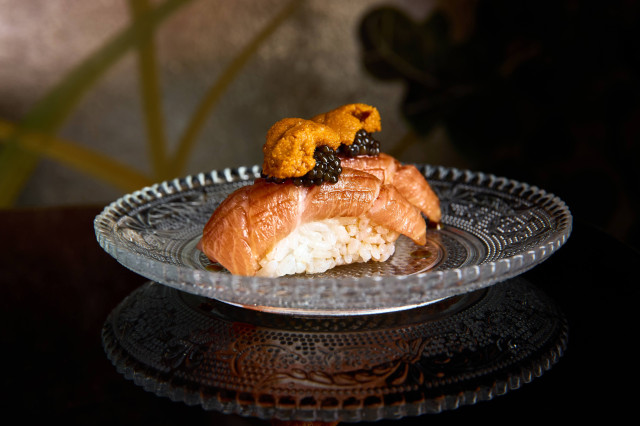 sushi dish topped with roe 
