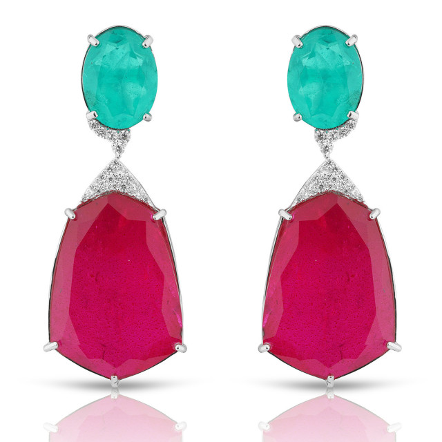pink and green stone drop earrings