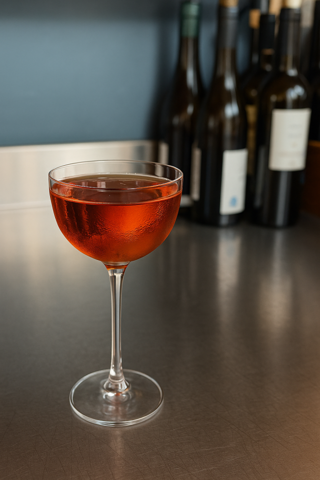 red cocktail on metal surface
