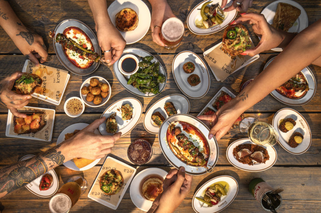 aerial view of dishes from bar kroketa