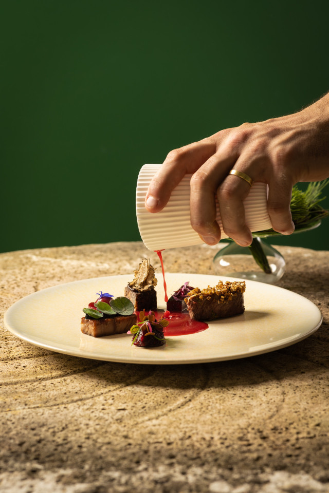 beets and beef dish at whatley manor hotel