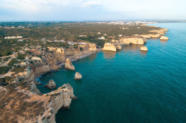 aerial view of coastline in the algarve 
