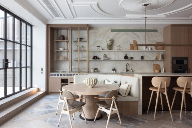 kitchen and lounge area in family home