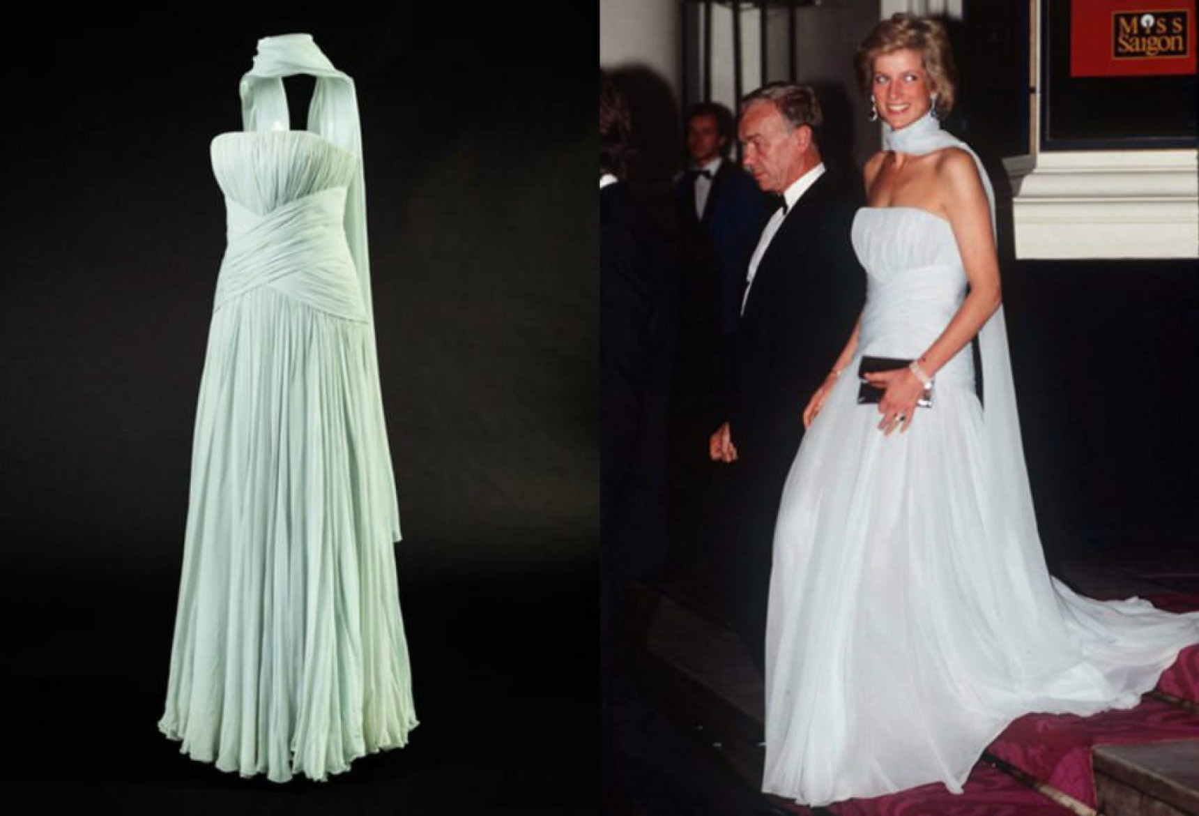 Princess Diana wearing a white dress