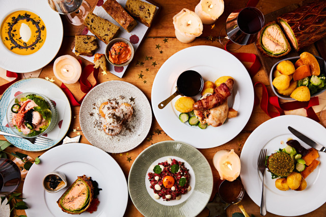 christmas spread at duck and waffle restaurant