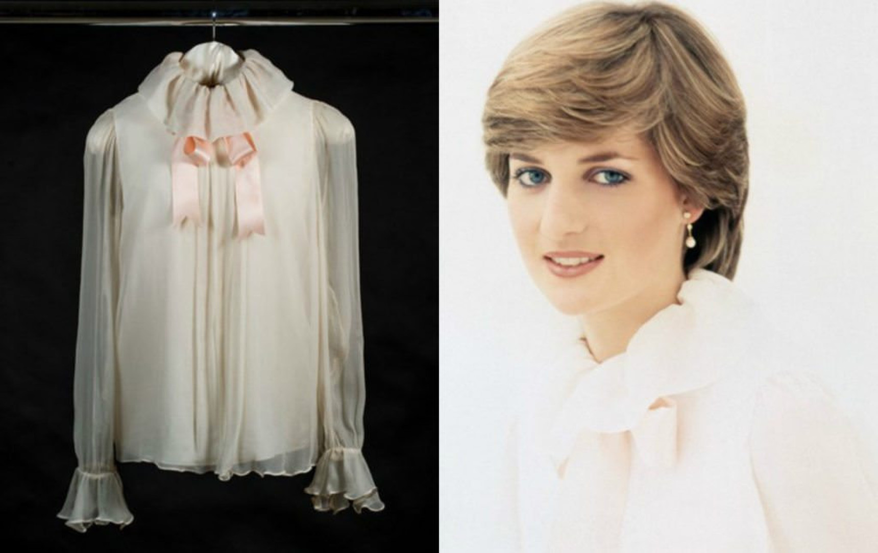 Princess Diana- EMANUEL PALE-PINK CHIFFON BLOUSE WITH SATIN NECK-RIBBON