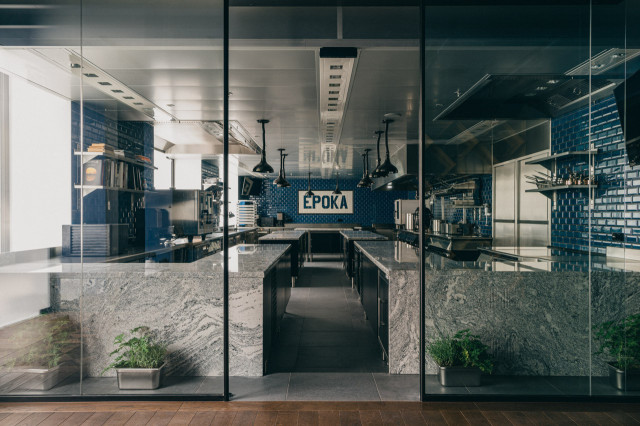 kitchen behind glass doors 