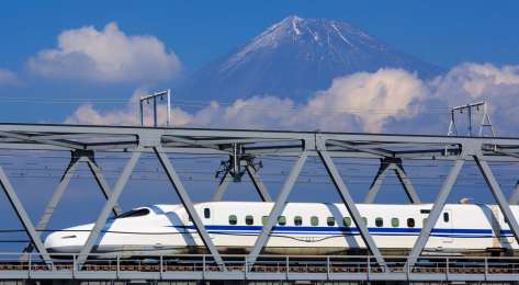 6. japan bullet train with mt fuji.