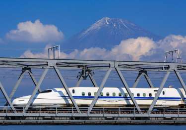 6. japan bullet train with mt fuji.