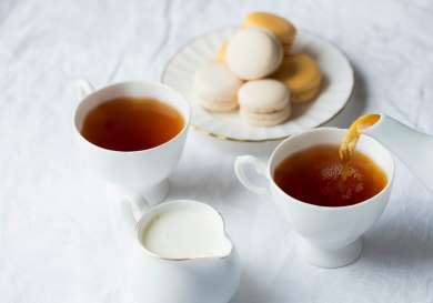 Afternoon tea with macarons.