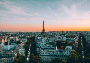 Skyline view of paris with sunset .