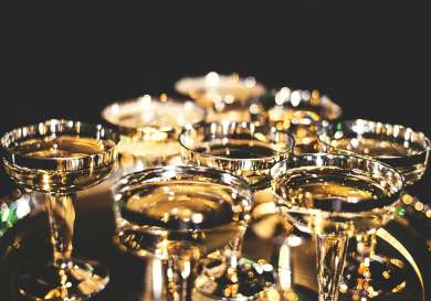 Tray of golden chalices.