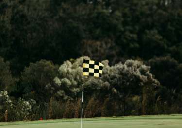 Yellow and black Chequered flag on a golfing green.