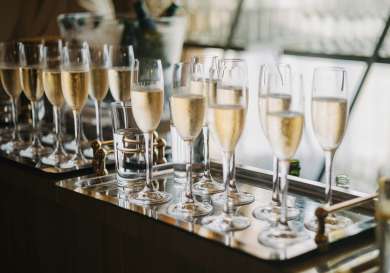 Tray of champagne glasses.
