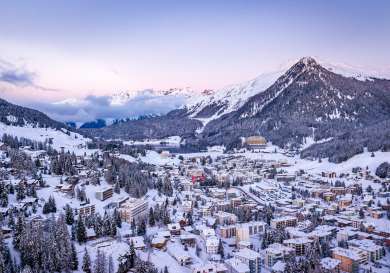 Davos, Switzerland on a snow-covered day.