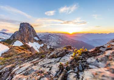 The top of a mountain in Davos-Klosters, Switzerland during sunset.