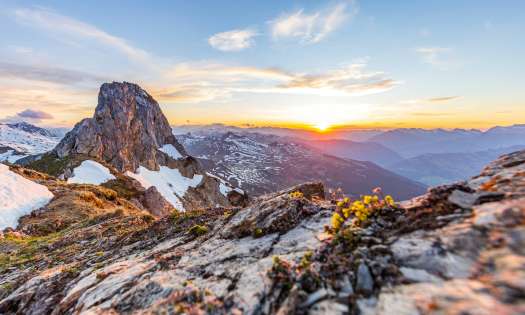 The top of a mountain in Davos-Klosters, Switzerland during sunset.