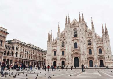 Large beautiful white building in Milan.