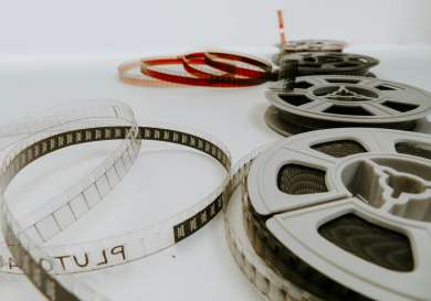 Partially unravelled film rolls.