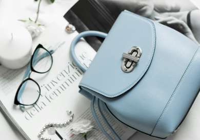 Luxury blue bag and other accessories.