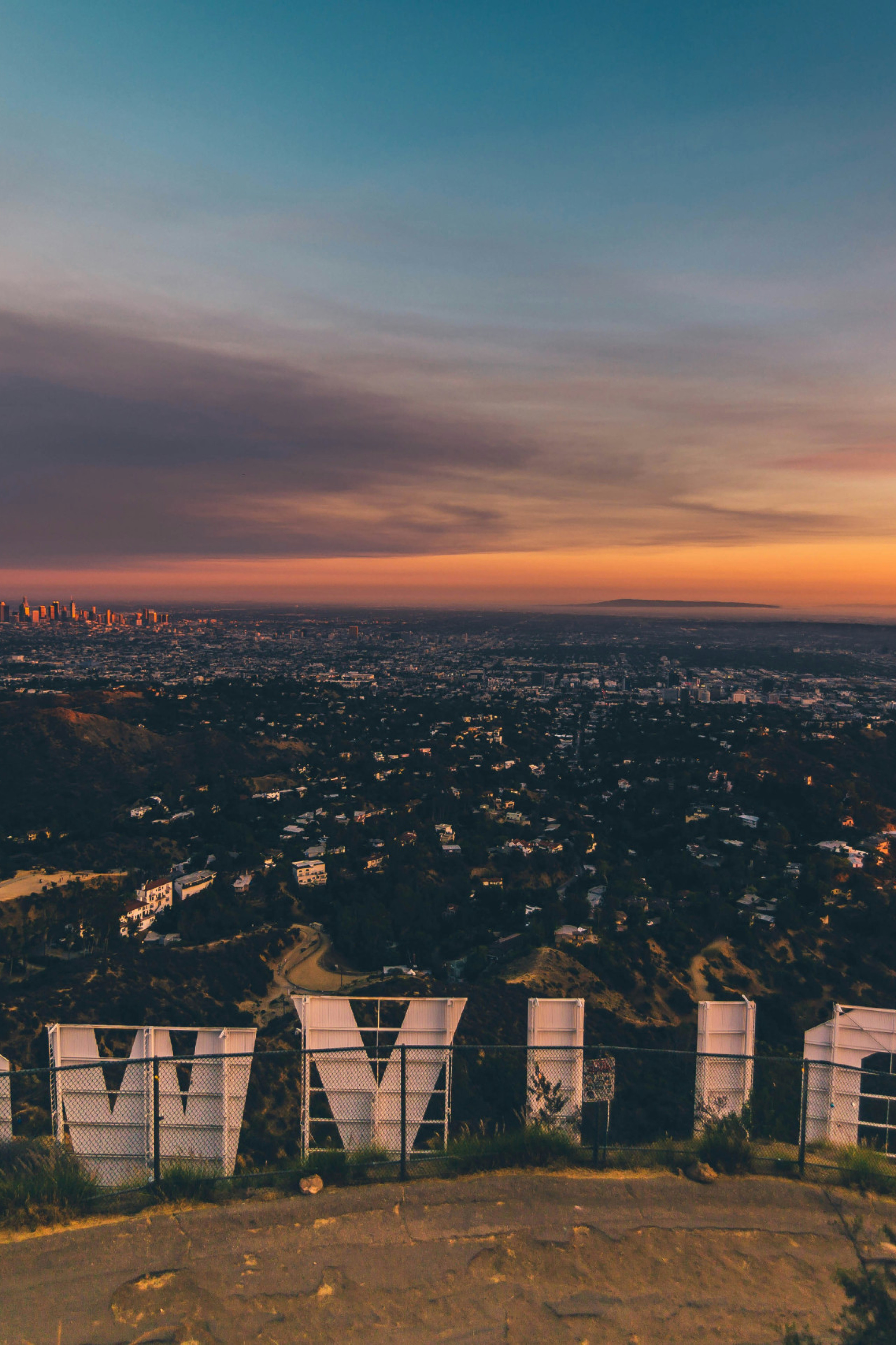 back of the Hollywood sign at sunset