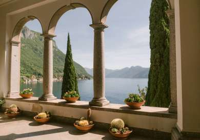 Pillars within lake como villa.