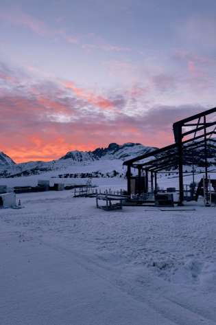 Snowy sunset in Courchevel, France.