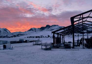Snowy sunset in Courchevel, France.