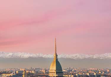 City skyline during a pink sunset.