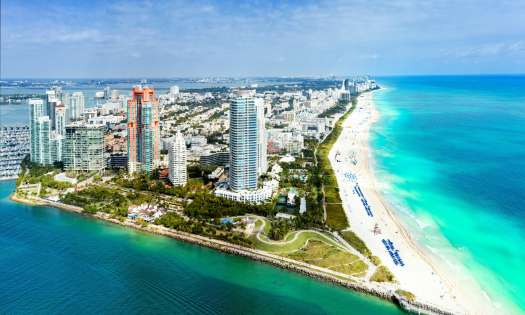 View of miami with sea and blue sky .