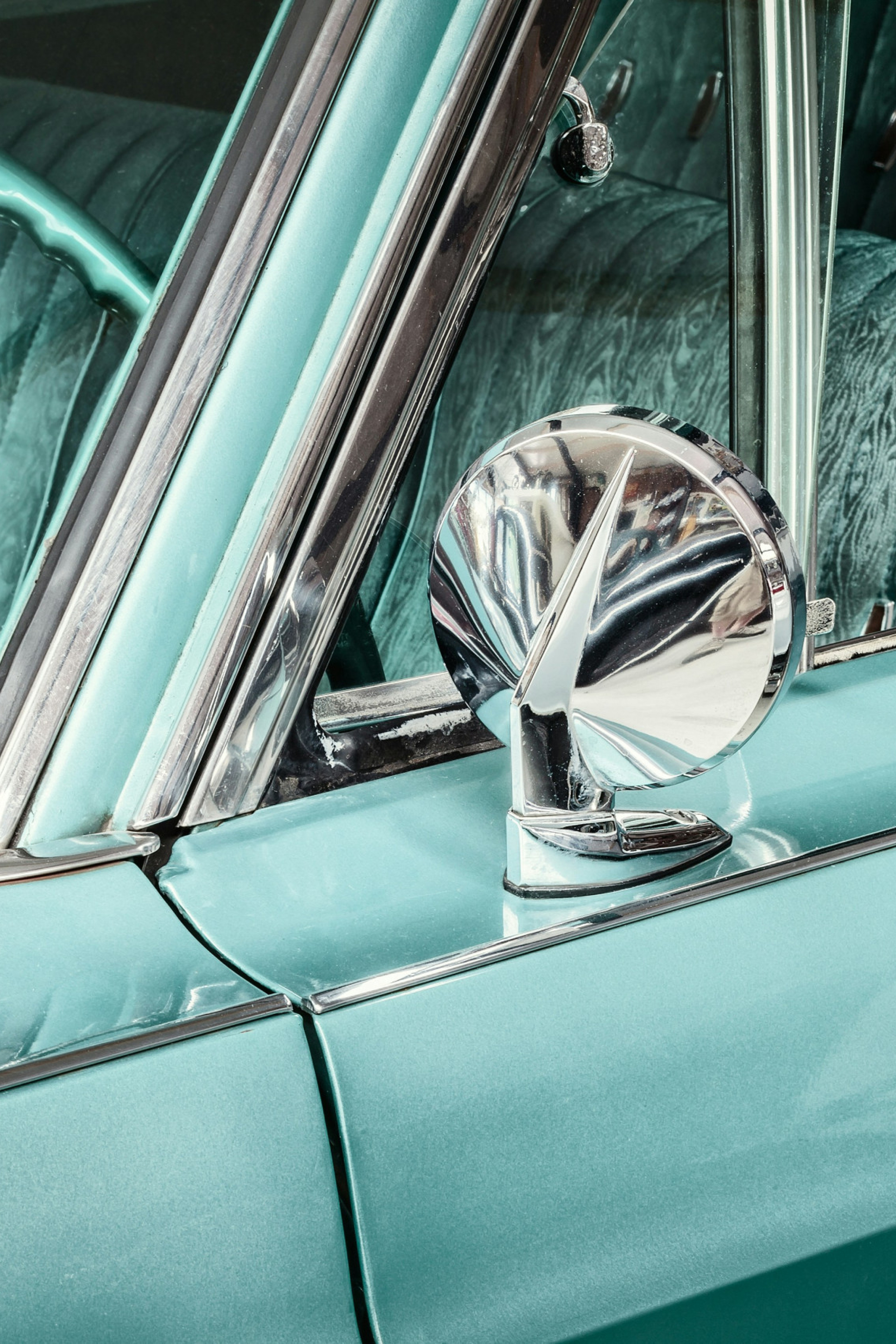 mint green vintage car exterior 