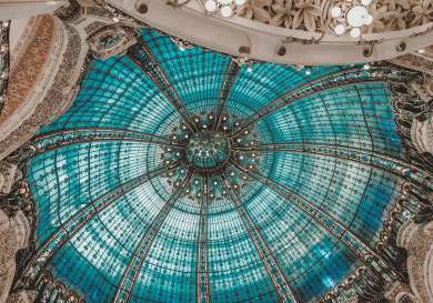 View of glass ceiling in paris shopping centre.