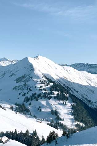 Snowy mountains in Gstaad, Switzerland.