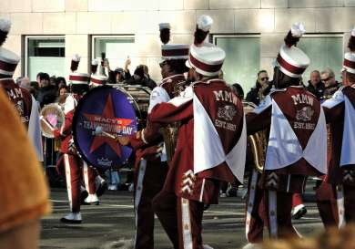 Marching band in a parade.