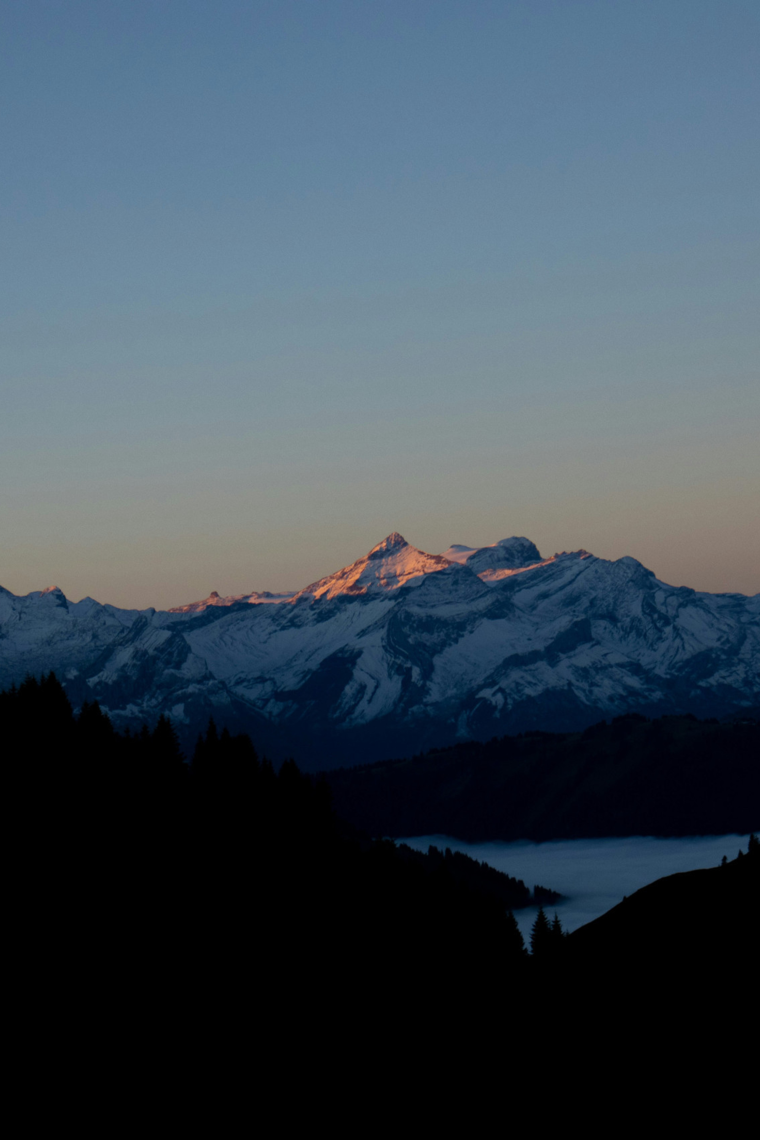landscape of Gstaad, Switzerland at sunset/dusk
