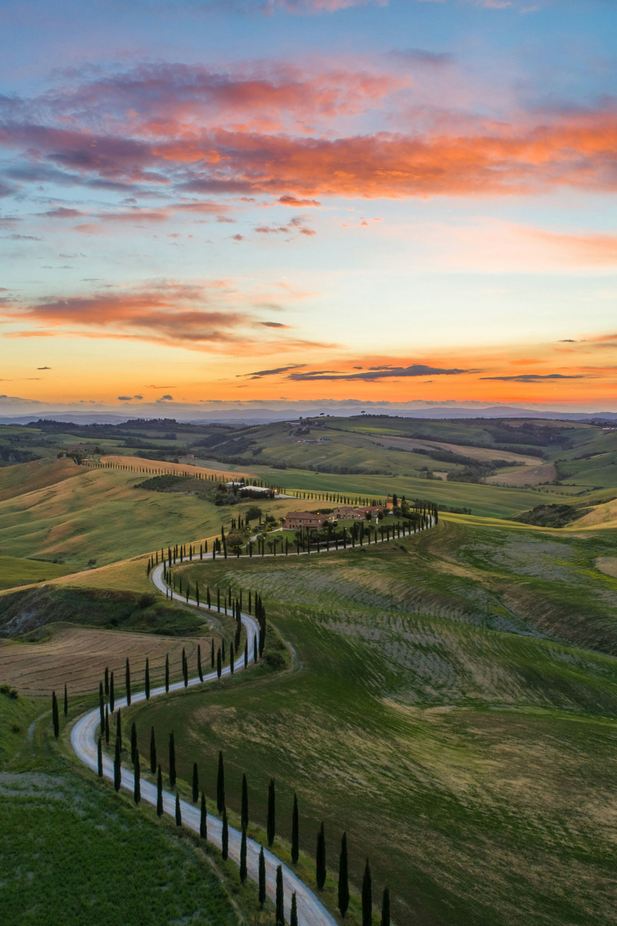 sunset over tuscan hills 