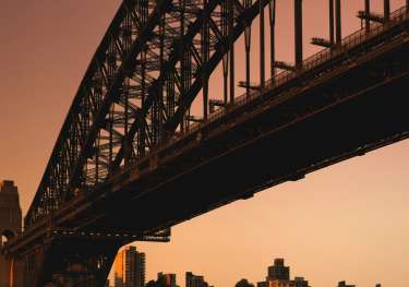 Sydney harbour bridge at sunset.