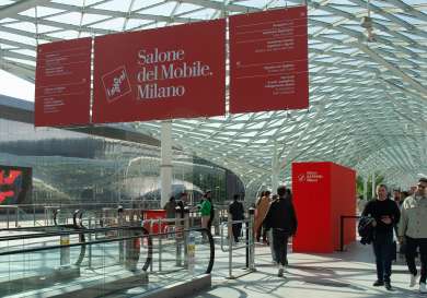 Red overhead sign saying 