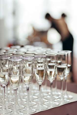 Tray of champagne glasses.