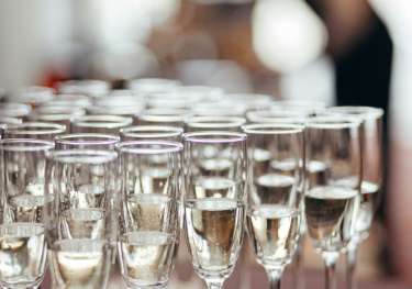 Tray of champagne glasses.