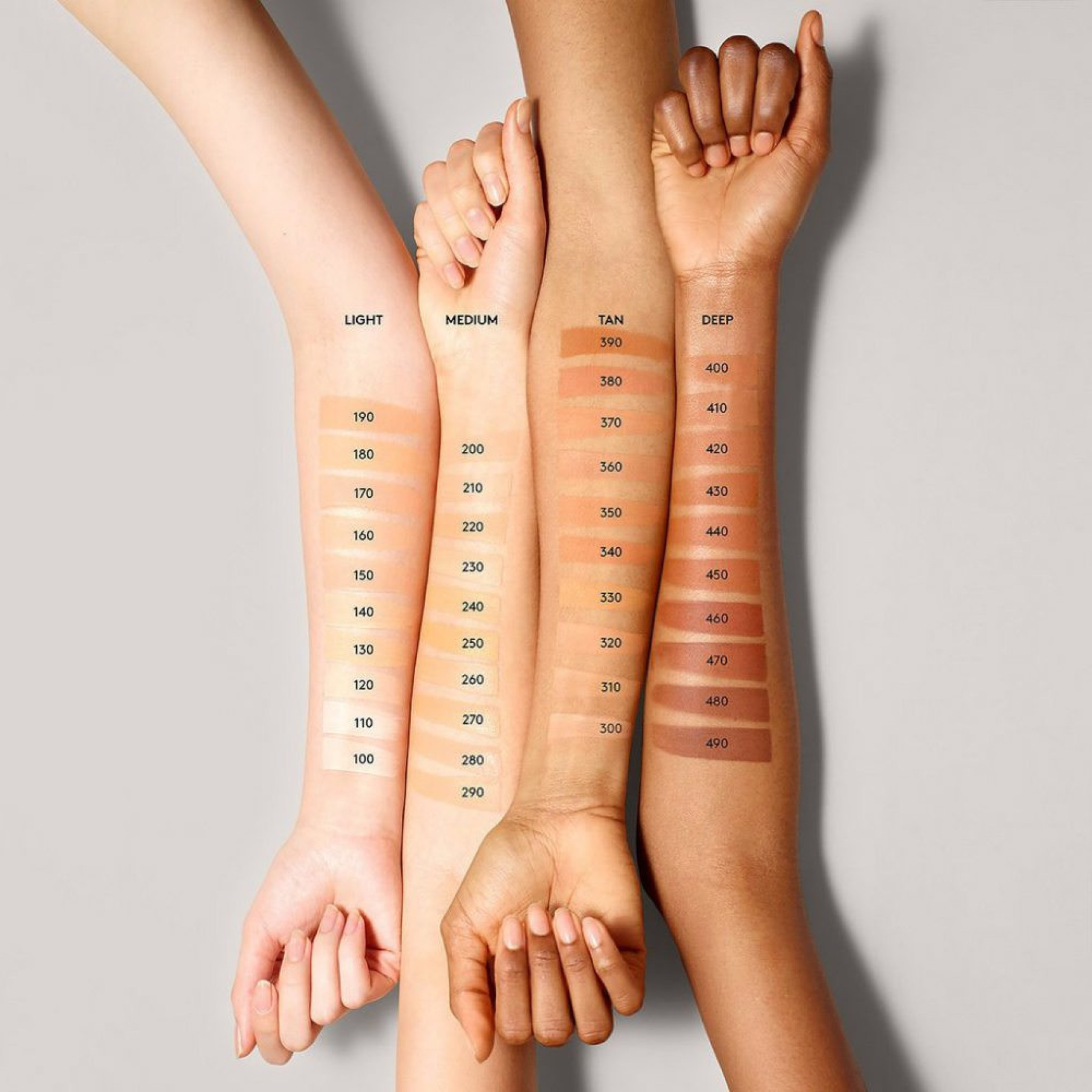Women showing Fenty Beauty Foundation on the forearms