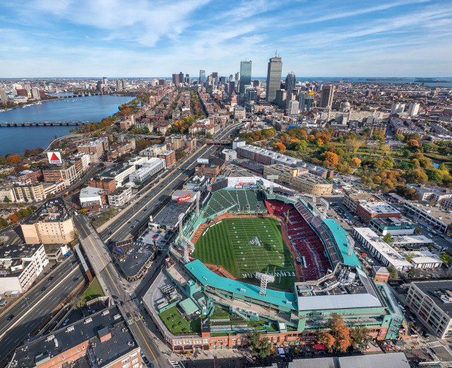 aerial view of fenway football stadium in boston