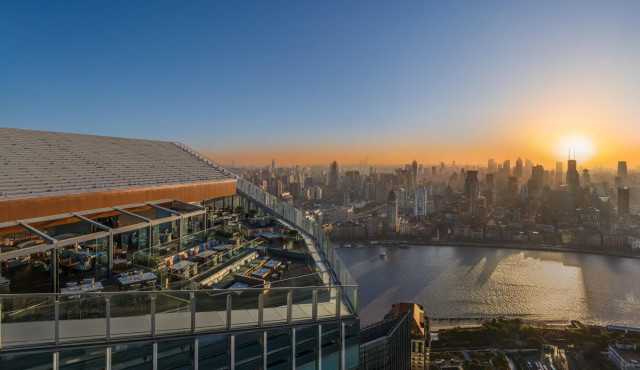 aerial view of hotel rooftop area