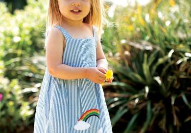 Frugi cobolt stripe rainbow alma summer dress.