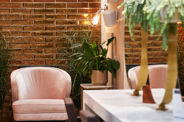pink chair inside hair salon